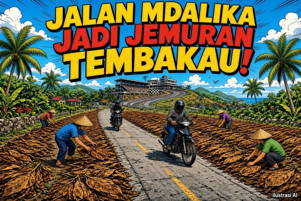 Aksi Warga Jemur Tembakau di Jalanan Mandalika Viral Menjelang&nbsp;MotoGP
