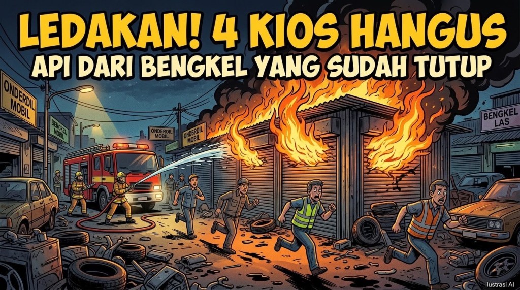 Ledakan Beruntun! 4 Kios Pasar Mobil Kemayoran Hangus, Api dari Bengkel yang Sudah&nbsp;Tutup