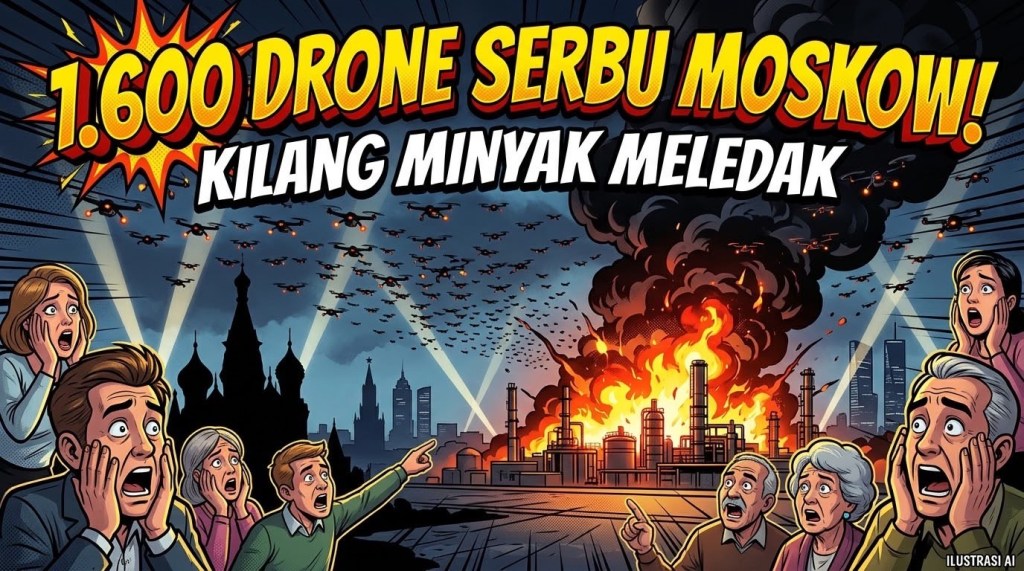 Ngeri! Ratusan Drone Ukraina Hantam Moskow, Kilang Minyak Terbakar dan Warga Panik Saat&nbsp;Pemilu