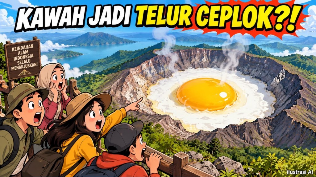 Bikin Heboh! Kawah Gunung Anak Krakatau Tampak Mirip Telur Ceplok&nbsp;Raksasa