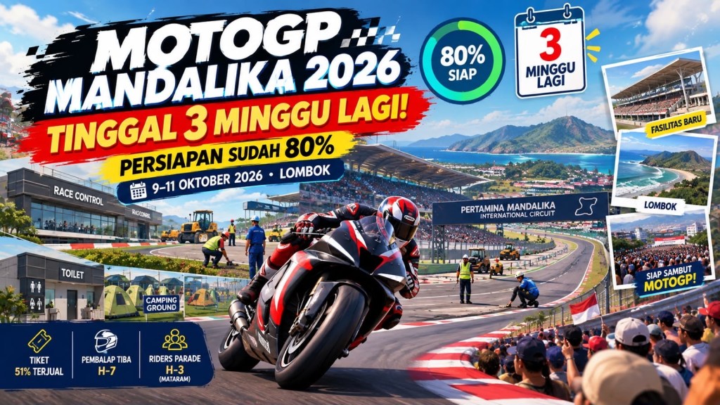 🏍️ TINGGAL 3 MINGGU LAGI! Persiapan MotoGP Mandalika 2026 Sudah 80 Persen, Ada Fasilitas&nbsp;Baru!