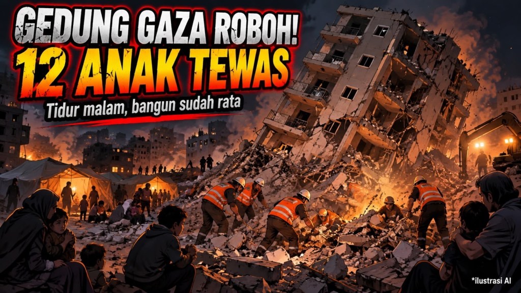 Gedung Rusak di Gaza Ambruk Waktu Tengah Malam, 21 Nyawa Melayang Termasuk 12&nbsp;Anak